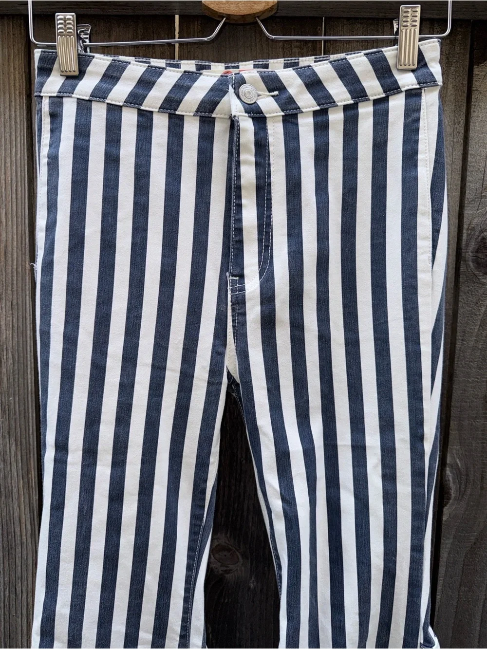 We The Free Navy and White Vertical Stripe Flare Jeans